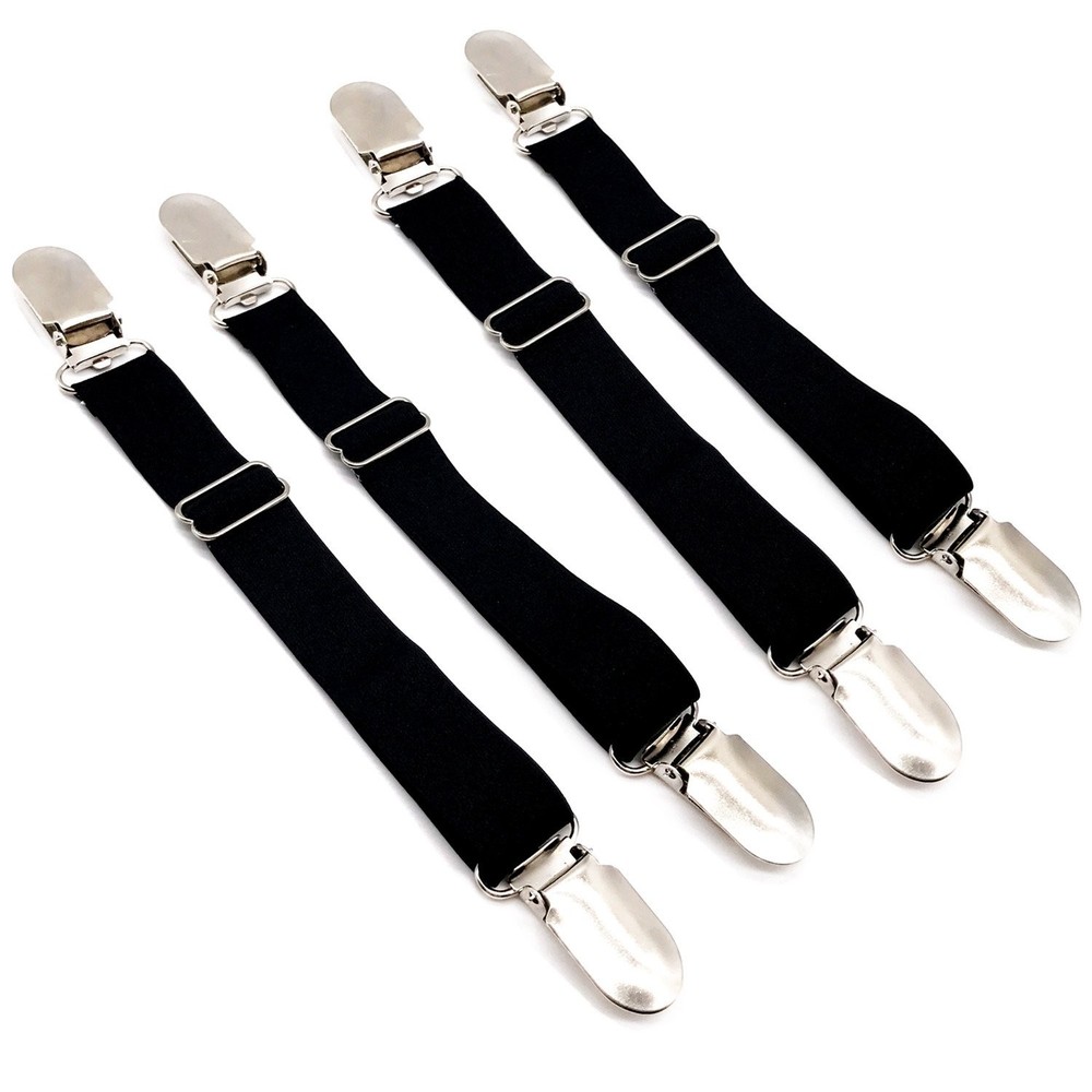 Adjustable Elastic Stocking Garter Suspender Clips - 4 Pcs Black