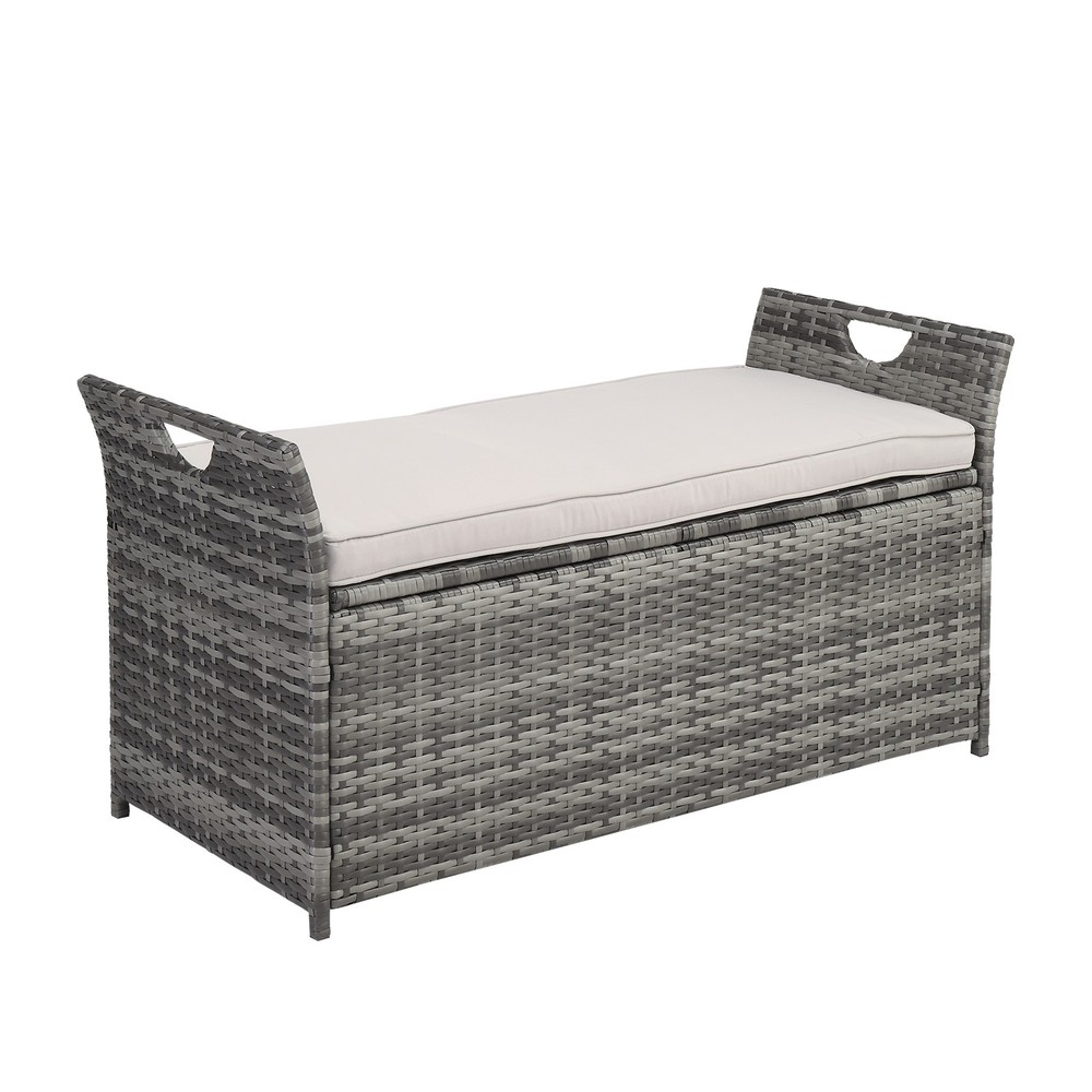 SHIP FROM USA,Gray Gradient Footstool Locker Rattan Locker