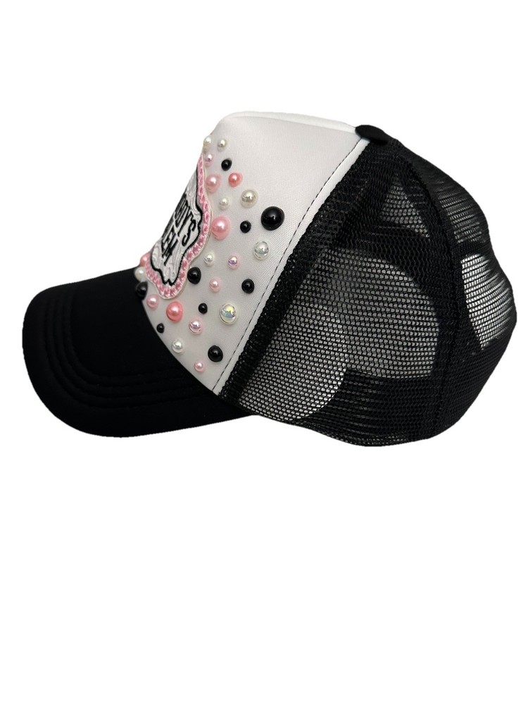 Custom Bling Snapback – Pearl Embellished “Somebody’s Problem” Trucker Hat