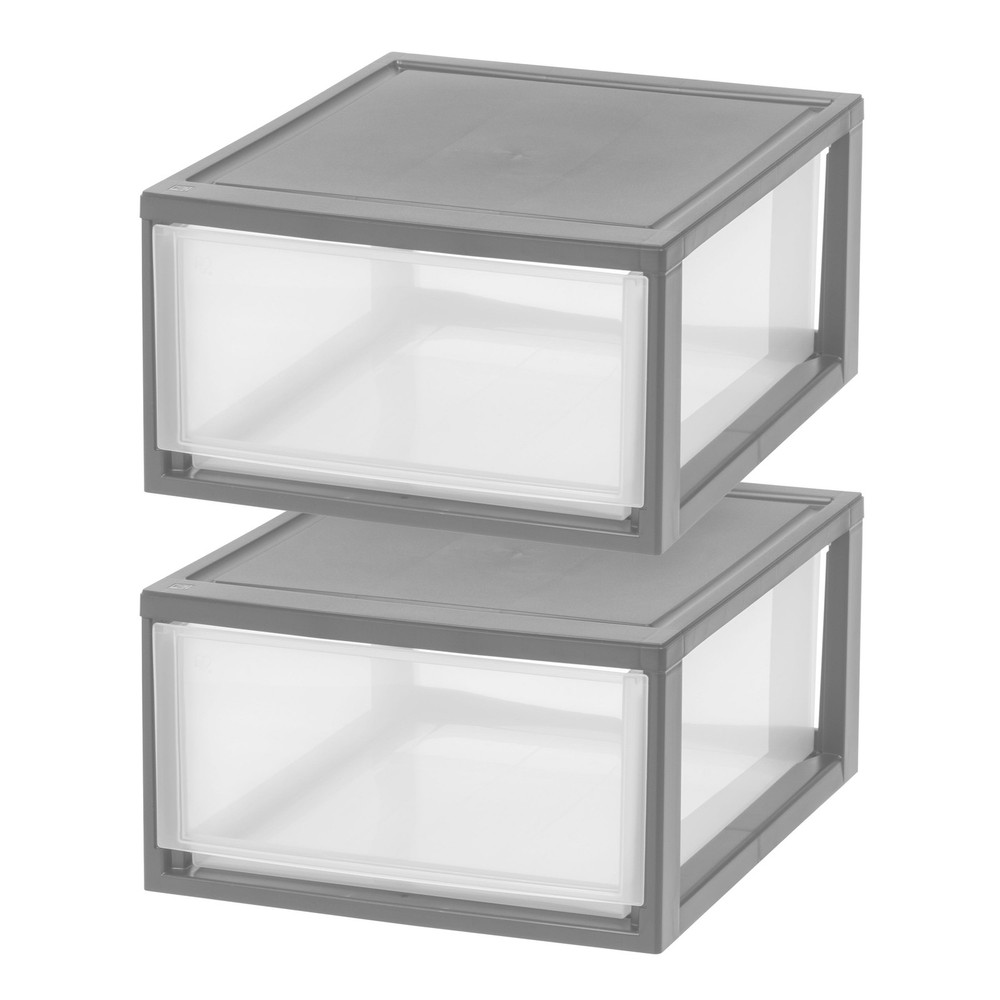 30 Qt Large Plastic Drawers Under Bed Storage Bins Stackable Modular 2Pk