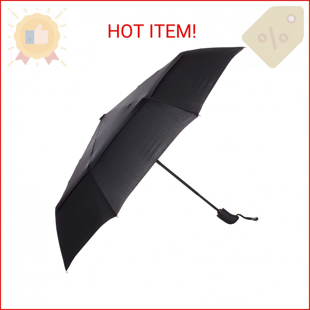 Amazon Basics Round Travel Umbrella with Auto Open/Close Button, Wind-Proof Comp