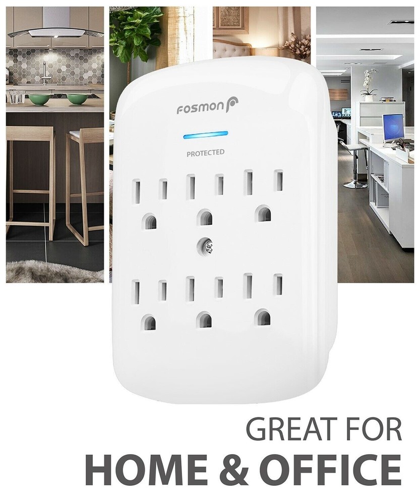 6 Outlet Extender Surge Protector Multi Plug Wall Adapter Tap 1200J [ETL Listed]
