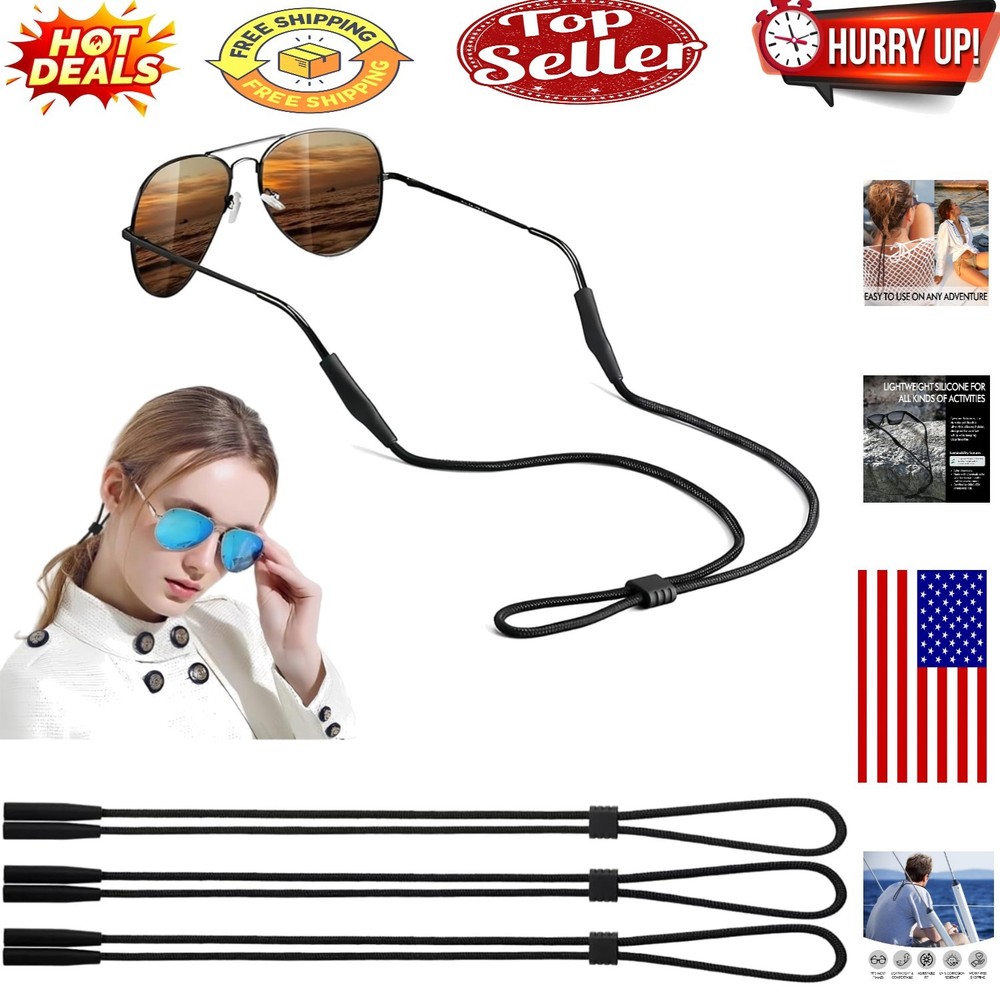 Adjustable Silicone & Nylon Eyewear Retainer Strap - 3 Pack