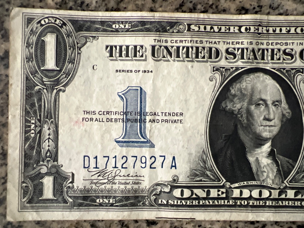 $1 1934 Silver Certificate FUNNY BACK!!!