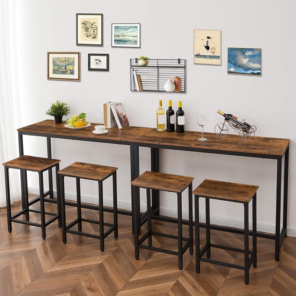 Rustic Brown Bar Table Set 3-Piece Industrial Pub 47.2" Rectangular Stools