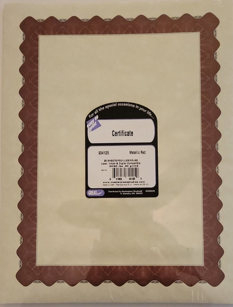 CERTIFICATE MAKER KIT PAPER AND TEMPLATE CD AND EXTRA PAPER