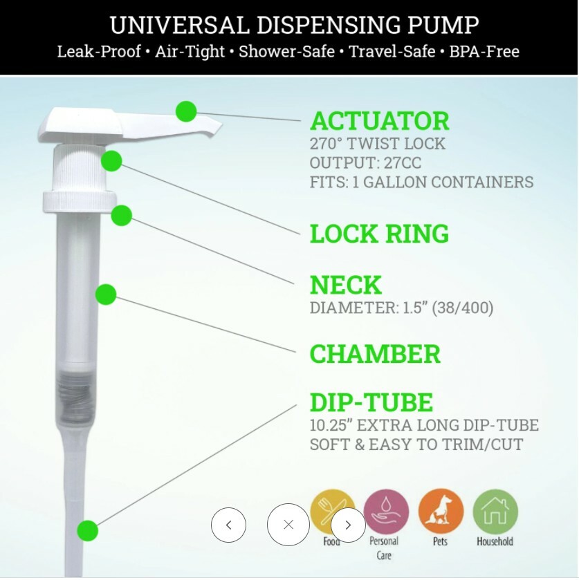 PUMP TOP, 38-400 White PP Plastic 27 cc Output Dispenser Pump