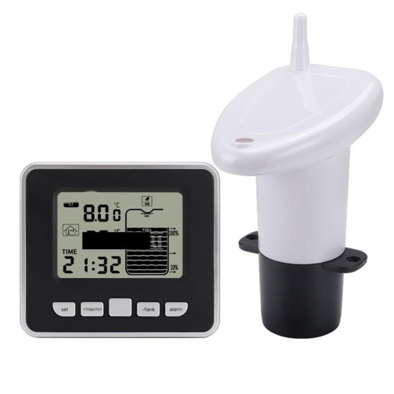 Ultrasonic Water Tank Liquid Level Meter + Temperature Sensor Time Display NEW