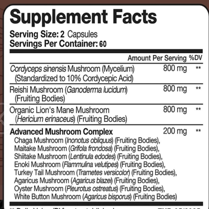 Mushroom Complex Capsules Improve Concentration, Memory and Immunity 120Capsules