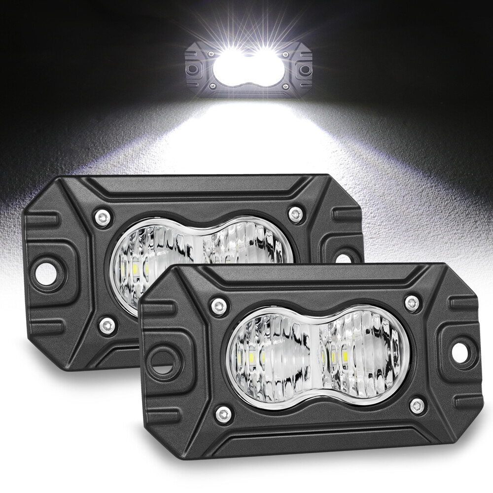 Wide Drive Flood Diffused White Rectangle LED Lights Pair Kit 4" 40W Flush Mount