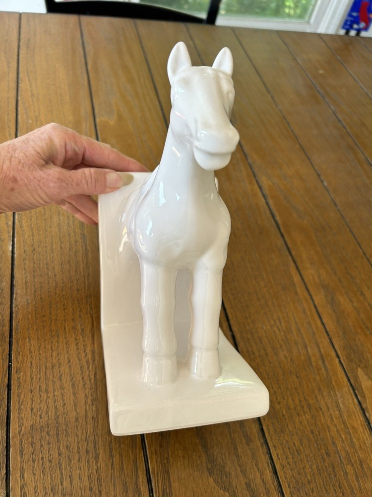 ONE White Horse Ceramic BOOKEND Library Modern Decor No Damage