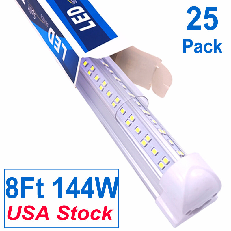25 Pack 8 Foot LED Shop Light Fixture 8FT T8 LED Tube Light 8' 144W Garage Light
