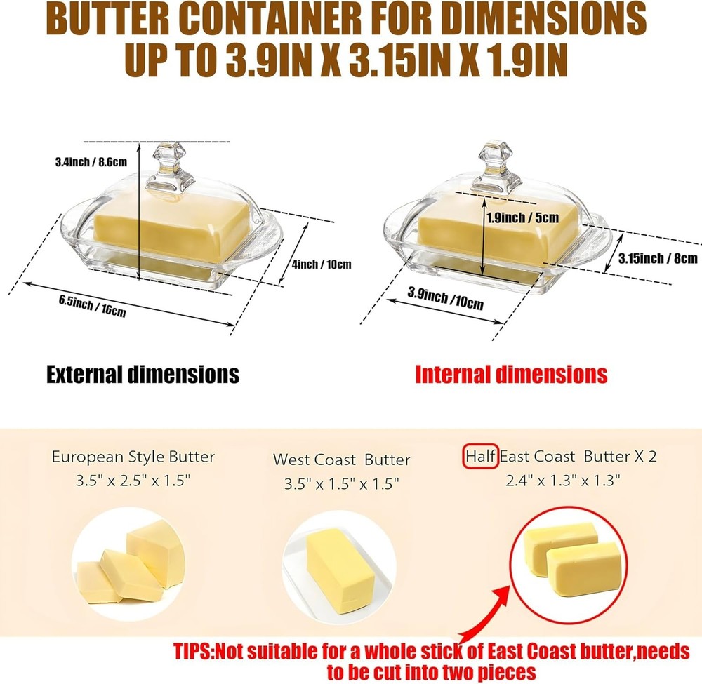 Stylish Clear Butter Dish with Lid & Easy Pull Handle - Elegant Kitchen Storage