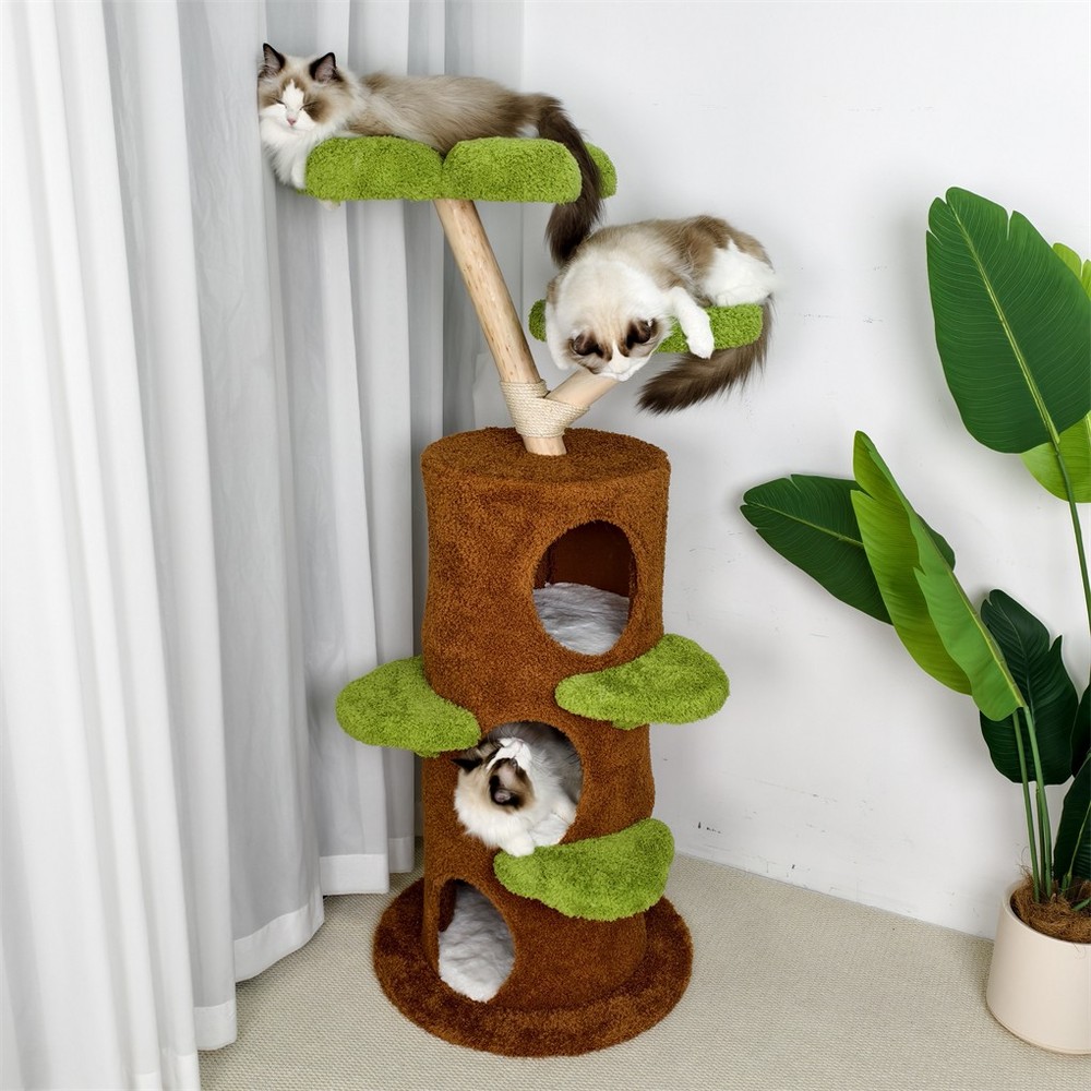 Multi-Level Indoor Cat Climbing Tree Flower Perch Plush Cave Cat Activity Tree