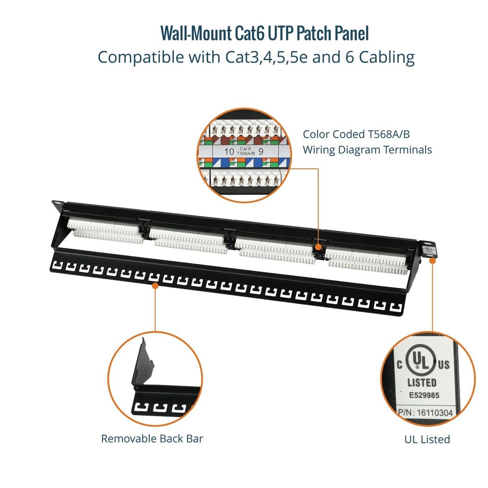24 Port Patch Panel Cat6 Patch Panel 1U Patch Panel Network Patch Panel for 1...