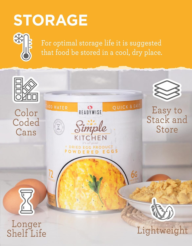 ReadyWise Simple Kitchen Powdered Eggs, 72 Servings, Emergency Food
