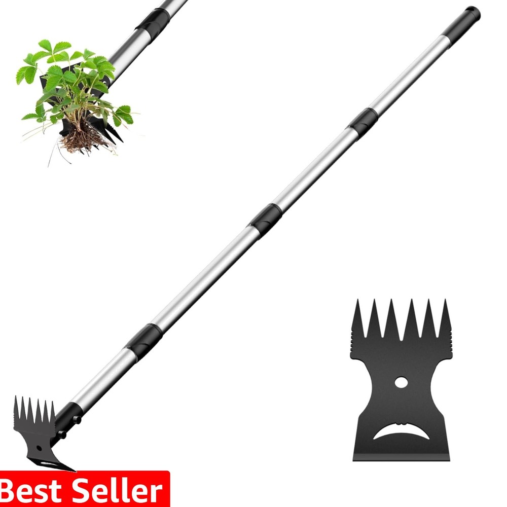Weed Puller Tool with Long Handle – 2-in-1 Handle Garden Hoe and Weed Rake, H...
