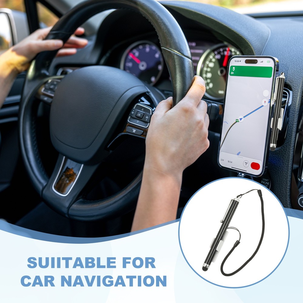 2 Pcs Screen Capacitive Pens with Spring Rope Fixing Base Black/White