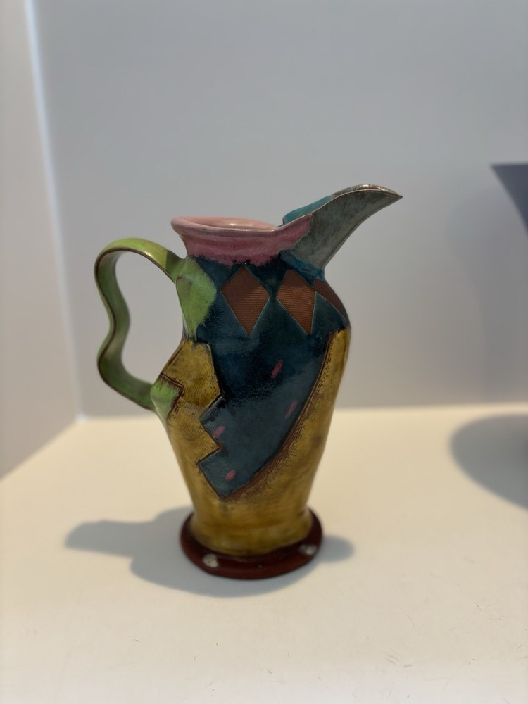 Geometric Cubist Pottery Pitcher Signed