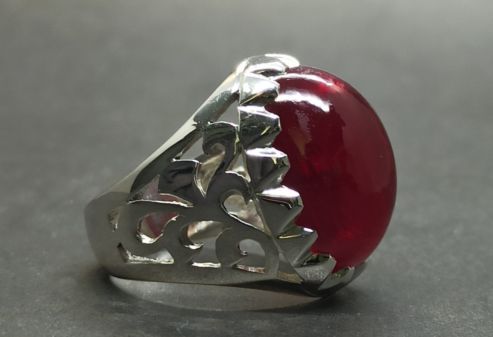 Cabochon Deep Red Ruby Men’s Ring 925 Sterling Silver Handmade Yakoot Rubin