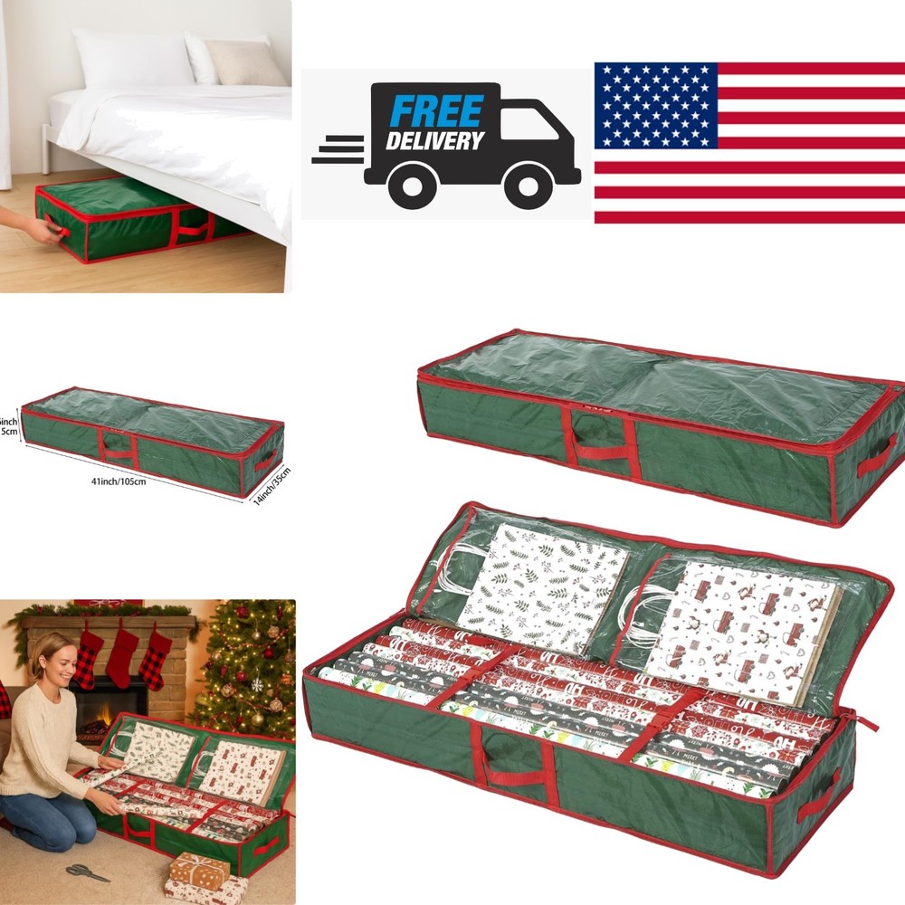 Underbed Gift Wrap Organizer with Handle Holds 20 Rolls Green Storage Container