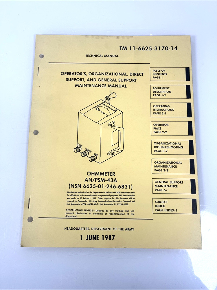 Technical Manual For OHMETER TM-11-6625-3170-14