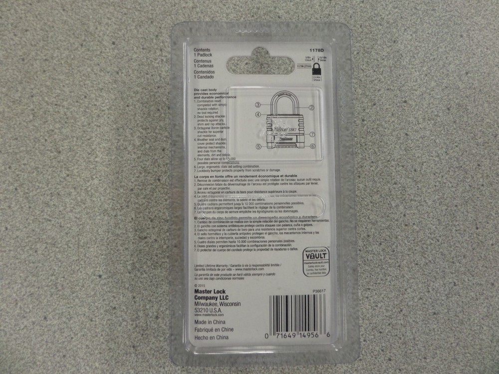 MASTER 1178D PRO SERIES BLACK RESETTABLE 4 NUMBER COMBINATION PADLOCK