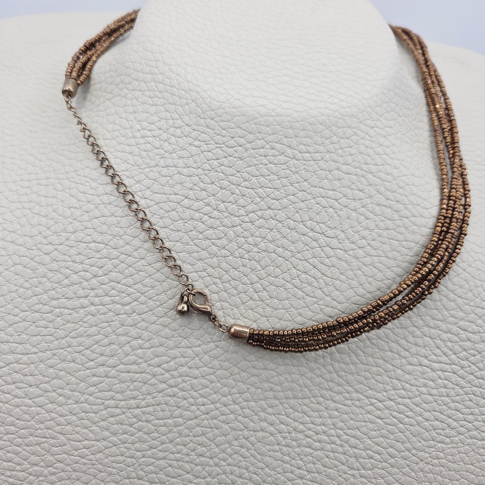 Multi Strand Copper Bead Necklace Round Medallion Pendant Statement Boho