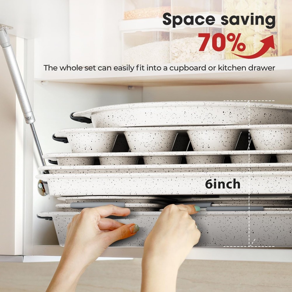 11-Piece Nonstick Baking Pans Set, Stackable Non Toxic Bakeware Sets with Coo...