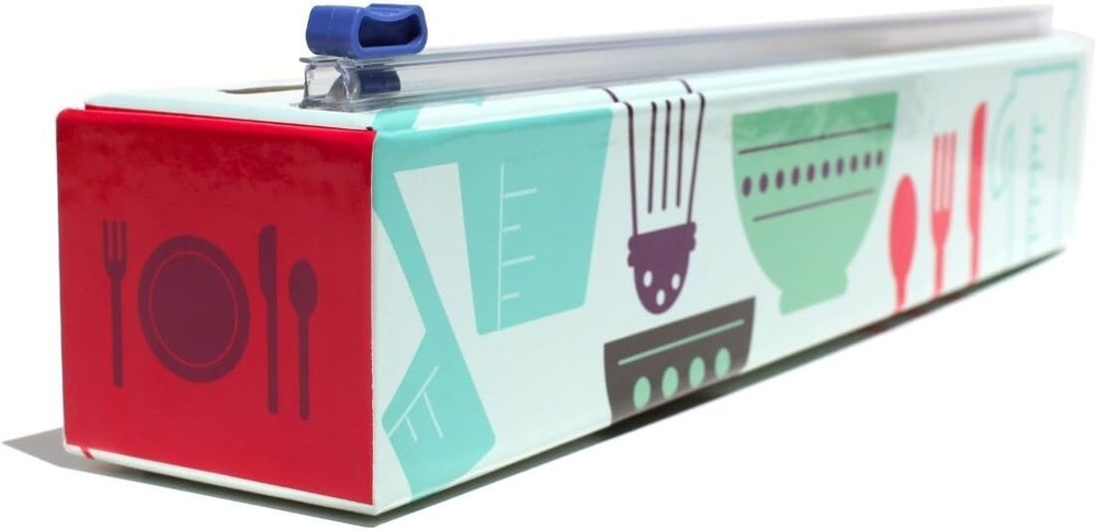 Efficient Kitchen Tool: Refillable Plastic Wrap Dispenser with Stability Feet