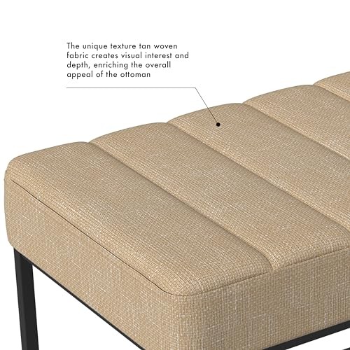 HomePop Theodore Channel Tufted Small Ottoman - Light Tan Textured Solid