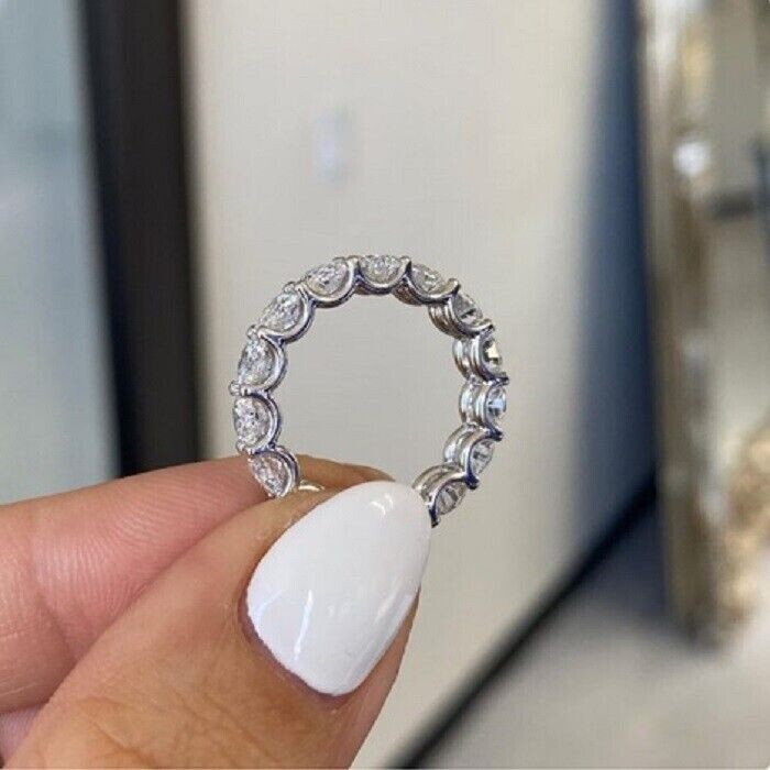 3mm Round Cut Moissanite Full Eternity Wedding Band Ring 10k Solid White Gold