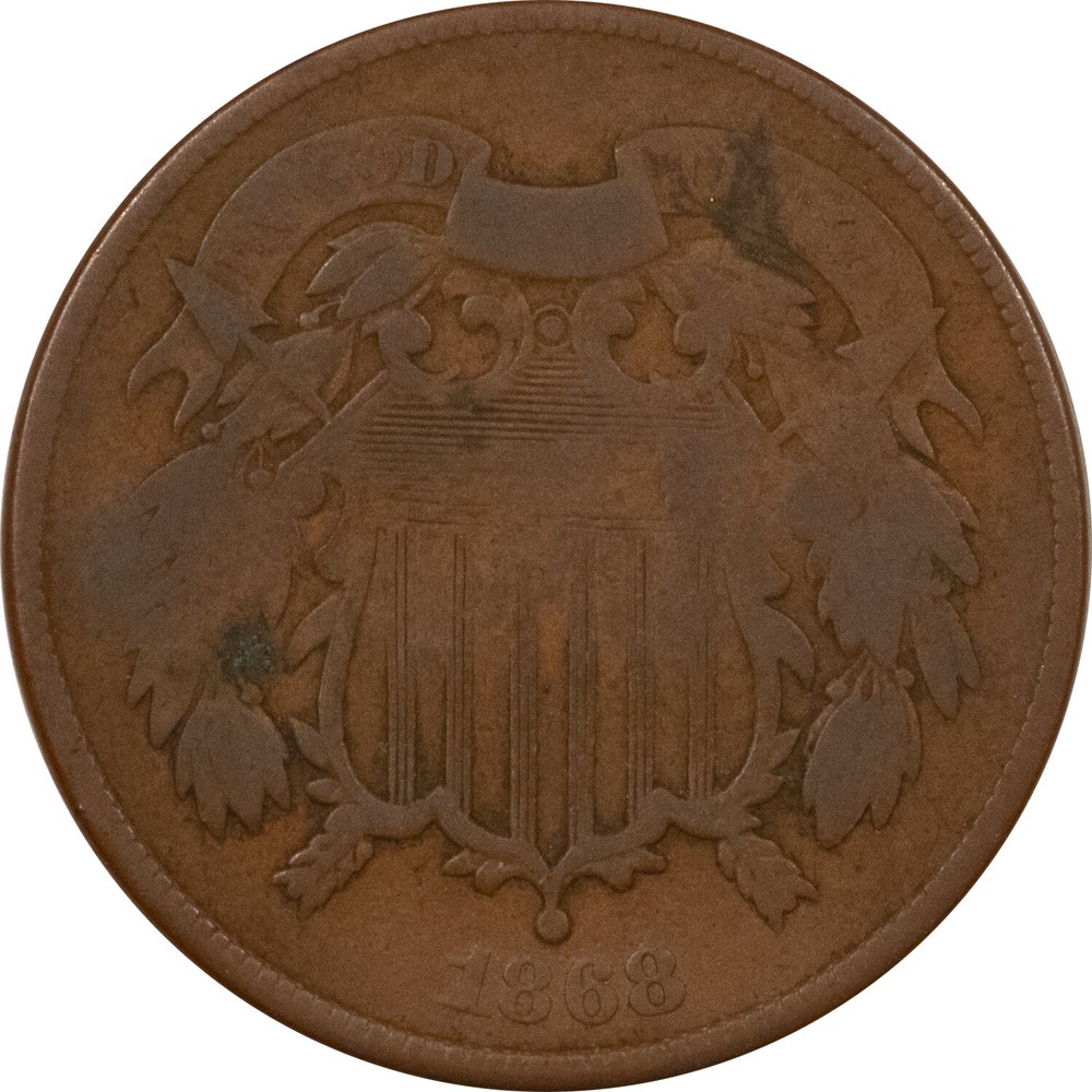 1868 TWO CENT PIECE W/ BOLD "S.L.L." COUNTERSTAMP ON REVERSE, INTERESTING!