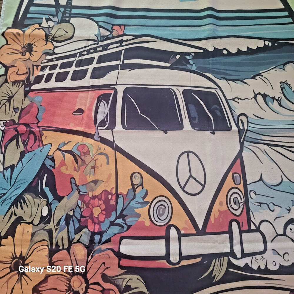 Van VW Split Window Peace Flower Hippie Towel Beach Bath Pool Ocean Palm Tree