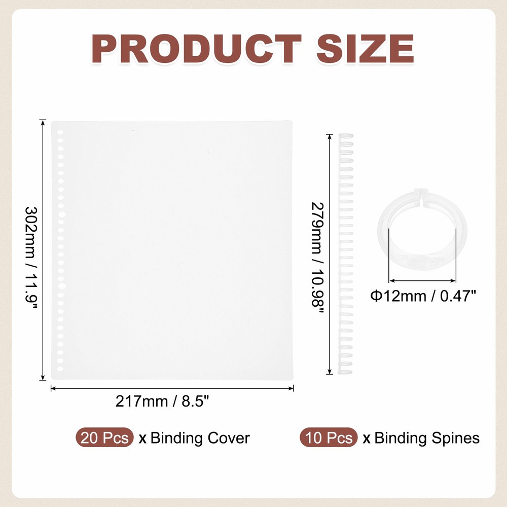 20Pcs Clear Presentation Binding Covers with 10Pcs 12mm Combs Kit, Transparent