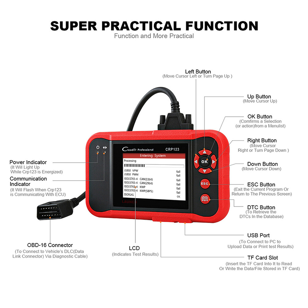 LAUNCH CRP123 PROS V OBD2 Scanner Engine ABS SRS Code Reader Car Diagnostic Tool