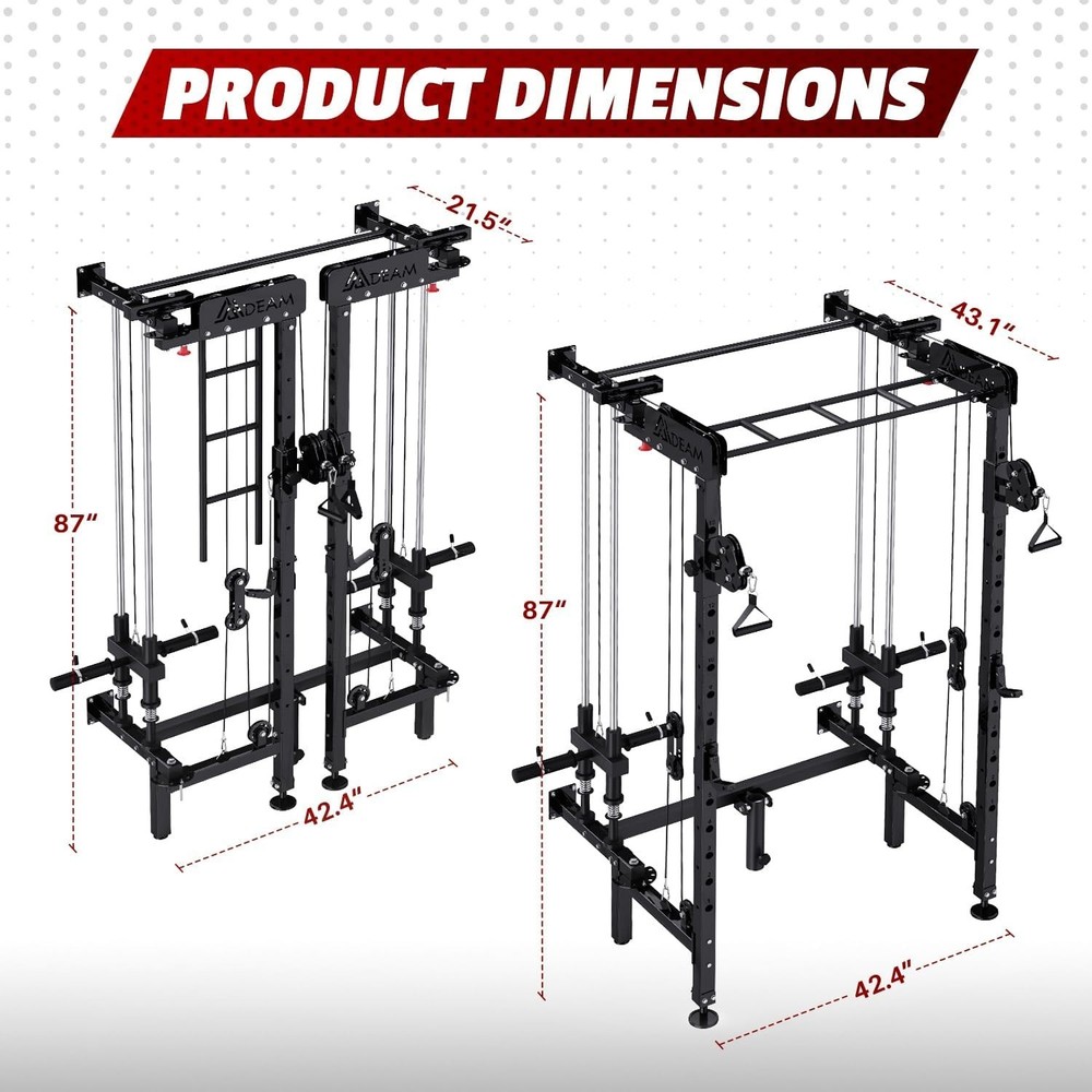 Folding Power Rack Wall Mounted Squat Rack with Cable Crossover Machine & LA...