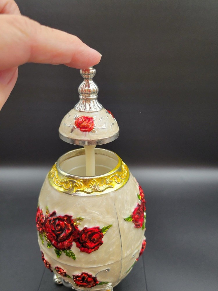 Egg Shaped Toothpick Holder - White with Roses