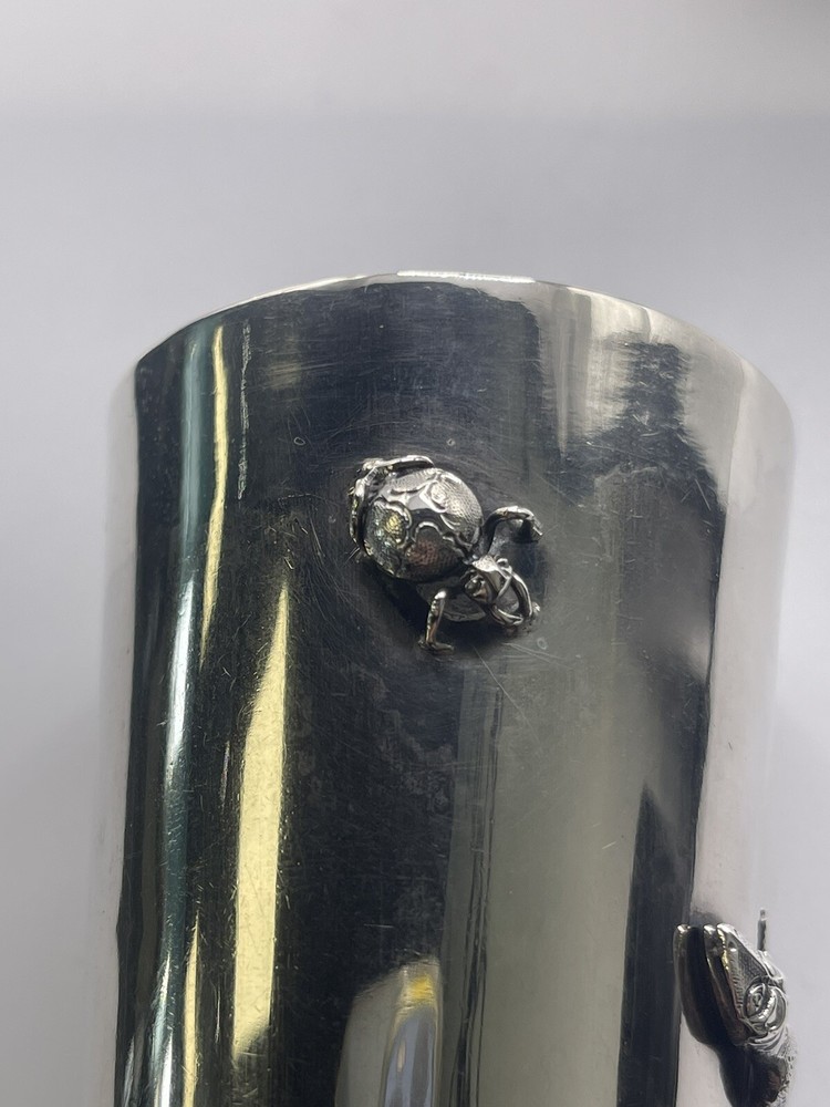 Chinese Export Luen Wo Figural Silver Bug Lizard Cup Pair