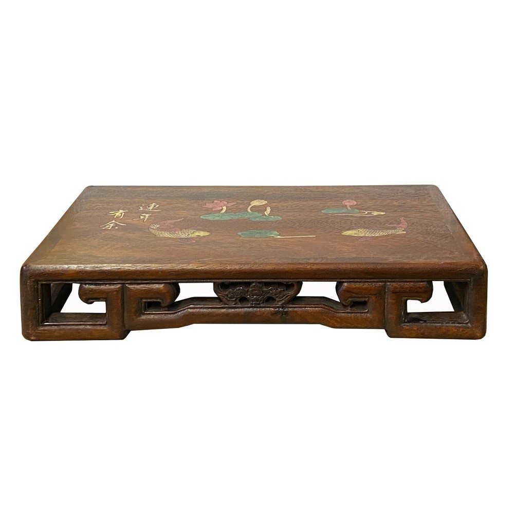 Chinese Brown Wood Scroll Rectangular Table Top Stand Display Easel ws1933