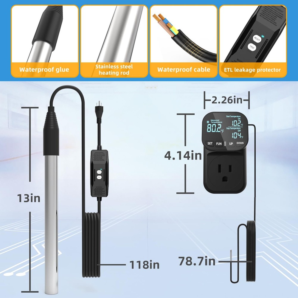 Immersion Water Heater 240V 3000W Portable Electric Heater with Rapid Heating...