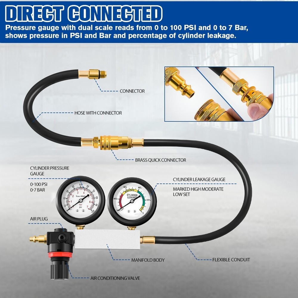 TU-21 Cylinder Leak Down Automotive Engine Pressure Gauges Compression Test Tool