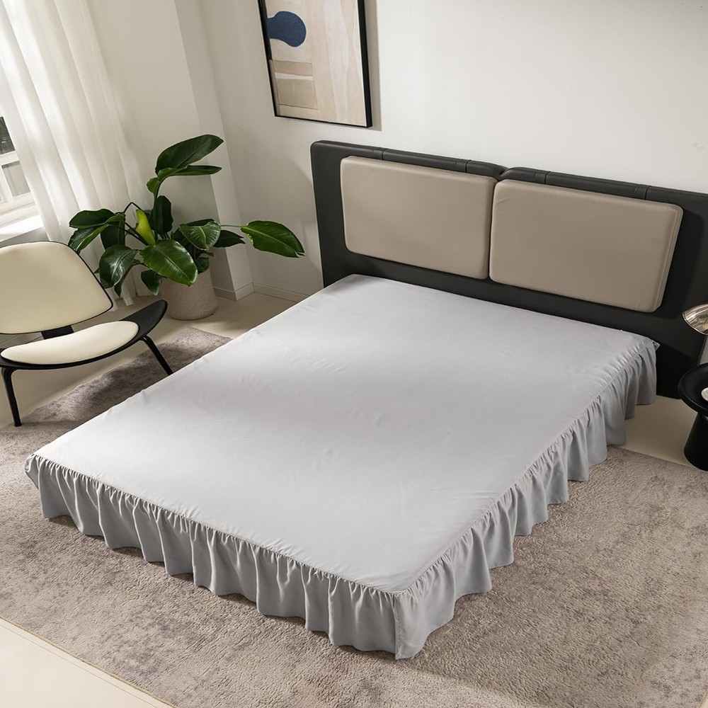 Light Grey Bed Skirt Full Size Ruffled with 14-Full,
