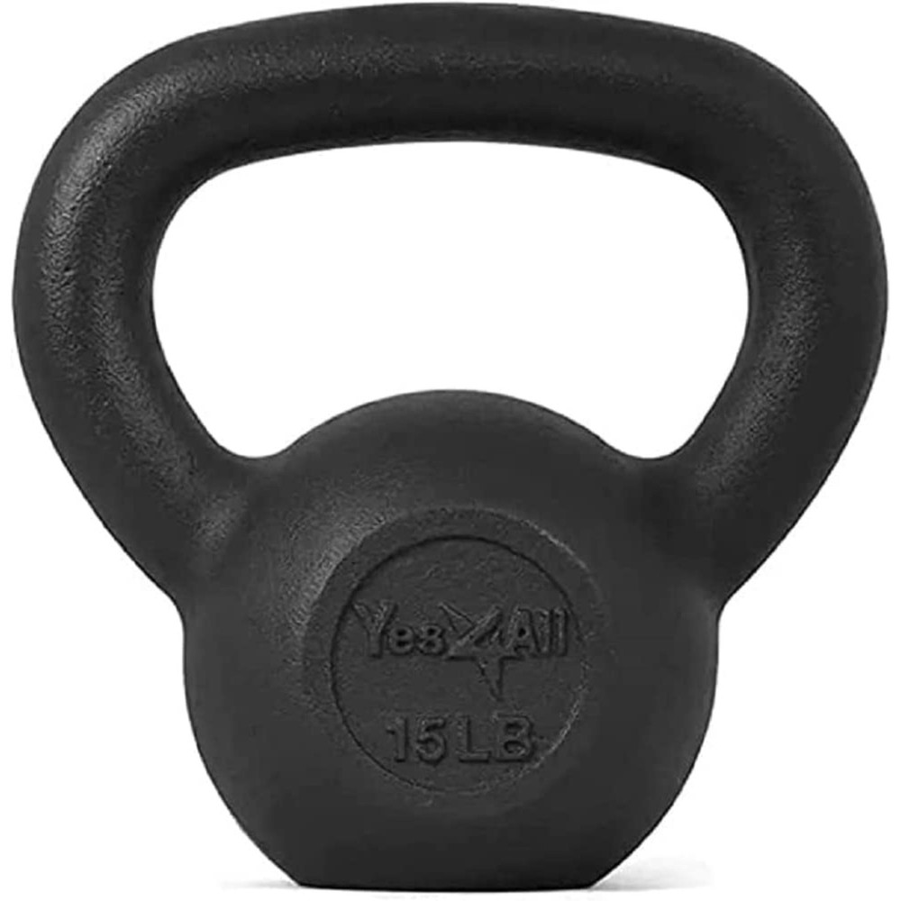 High Quality 15lb Solid Cast Iron Kettlebell Black for Strength Training