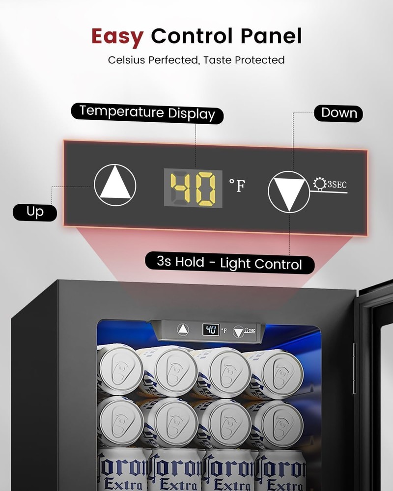 24 Cans Beverage Refrigerator Cooler - Mini Fridge with Digital Temperature C...