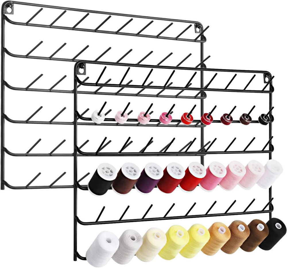 YBING Thread Holder Wall 2 Pack 54 Spools Thread Rack Wall Mount Embroidery Spoo