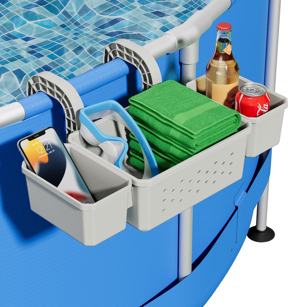 Poolside Storage for Above Ground Pool Accessories, Thickened Plastic Pool Ba...