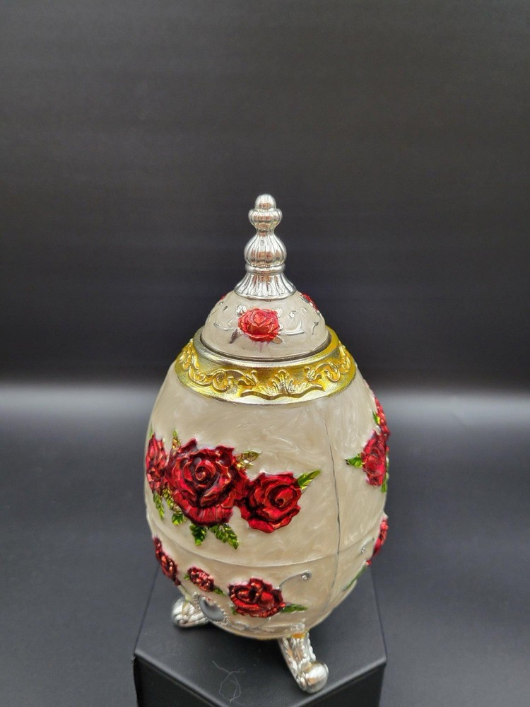 Egg Shaped Toothpick Holder - White with Roses