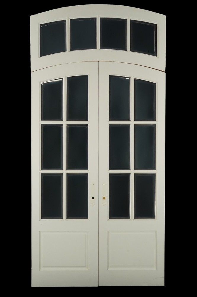 Reclaimed Six Lites Cherry Double Doors & Arched Transom