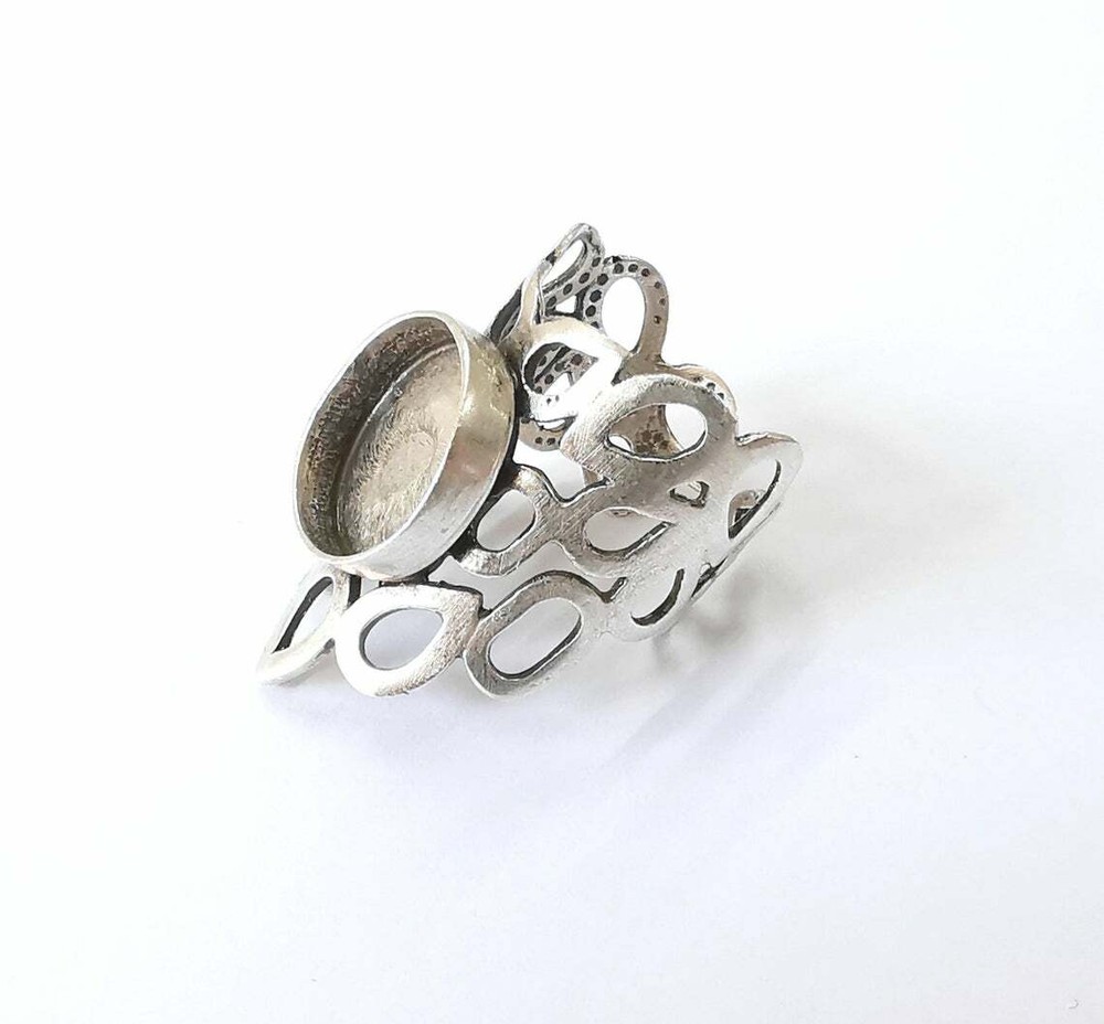 Wrap Ring Setting Blank Cabochon Mounting Adjustable Base Bezel Antique Silver